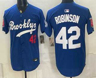 Men%27s Los Angeles Dodgers #42 Jackie Robinson Blue 1955 Throwback Jersey