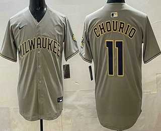 Men%27s Milwaukee Brewers #11 Jackson Chourio Gray Limited Jersey