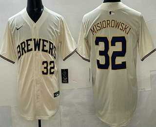 Men%27s Milwaukee Brewers #32 Jacob Misiorowski Cream Limited Jersey