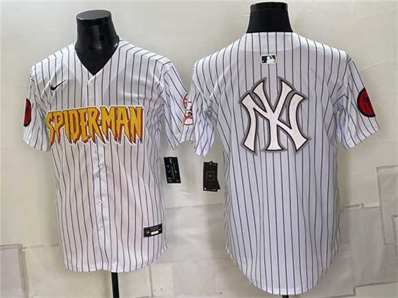 Men%27s New York Yankees X Spider-Man Team Big Logo White Limited Stitched Baseball Jersey