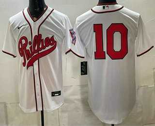 Men%27s Philadelphia Phillies #10 JT Realmuto White 2026 Field of Dreams Stadium Stitched Jersey