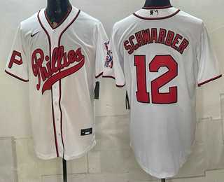 Men%27s Philadelphia Phillies #12 Kyle Schwarber Name White 2026 Field of Dreams Stadium Stitched Jersey