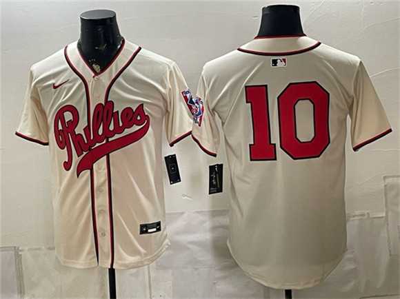 Men%27s Philadelphia Phillies #10 J.T. Realmuto Cream 2026 Field of Dreams Stadium Stitched Jersey