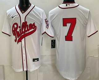 Men%27s Philadelphia Phillies #7 Trea Turner White 2026 Field of Dreams Stadium Stitched Jersey