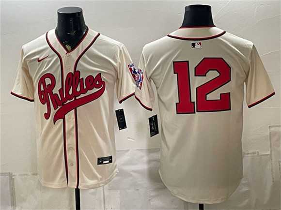 Men%27s Philadelphia Phillies #12 Kyle Schwarber Cream 2026 Field of Dreams Stadium Stitched Jersey