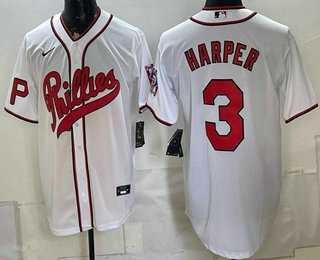 Men%27s Philadelphia Phillies #3 Bryce Harper White 2026 Field of Dreams Stadium Stitched Jersey