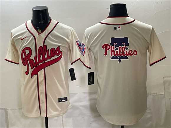 Men%27s Philadelphia Phillies Team Big Logo Cream 2026 Field of Dreams Stadium Stitched Baseball Jersey