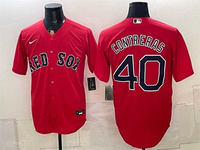 Men%27s Boston Red Sox #40 Willson Contreras Red Cool Base Stitched Jersey