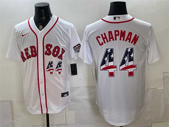 Men%27s Boston Red Sox #44 Aroldis Chapman White 2026 USA 250 Fourth of July Home Stitched Jersey Dzhi