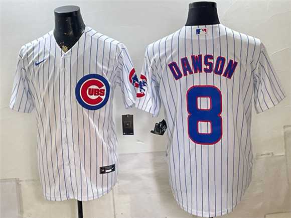 Men%27s Chicago Cubs #8 Andre Dawson White Home Stitched Jersey
