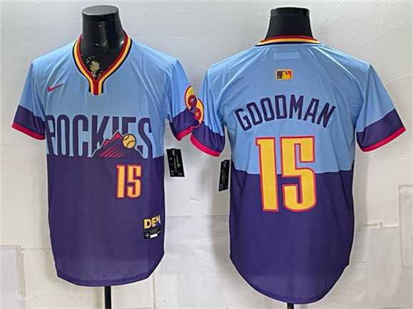 Men%27s Colorado Rockies #15 Hunter Goodman Purple Light Blue 2025 City Connect Limited Stitched Jersey Dzhi