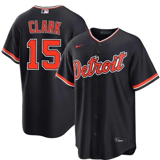 Men%27s Detroit Tigers #15 Max Clark Navy Alternate Stitched Jersey Dzhi