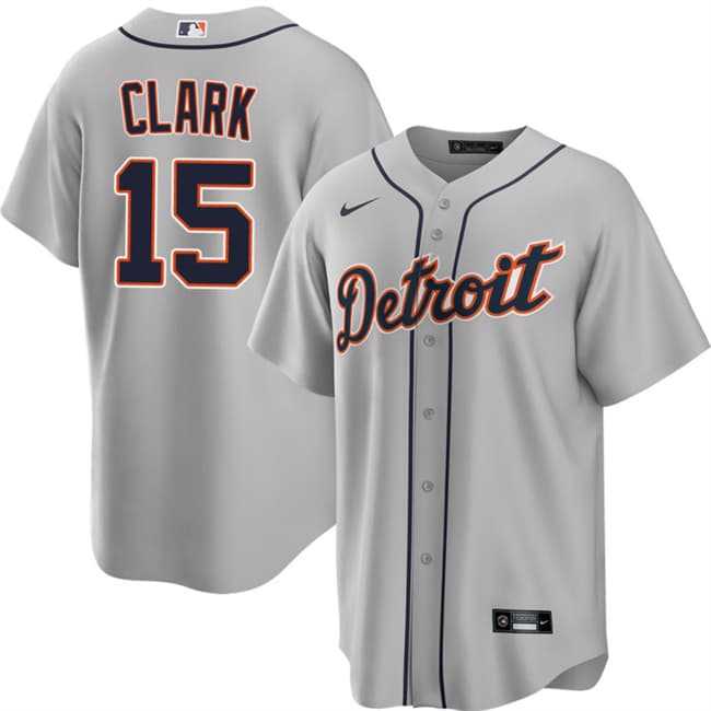 Men%27s Detroit Tigers #15 Max Clark Gray 2026 Road Stitched Jersey Dzhi