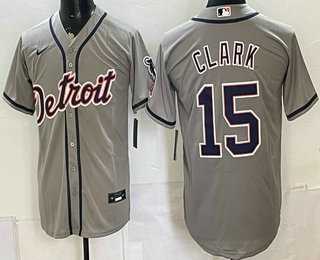 Men%27s Detroit Tigers #15 Max Clark Grey Cool Base Jersey