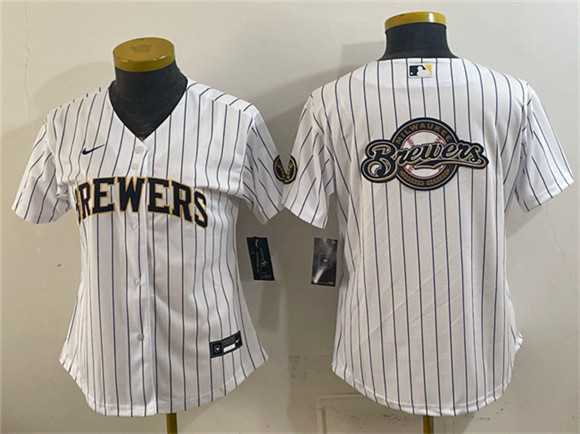 Women%27s Milwaukee Brewers Team Big Logo White Cool Base Stitched Jersey(Run Small)