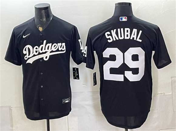 Men%27s Los Angeles Dodgers #29 Tarik Skubal Black Cool Base Stitched Jersey