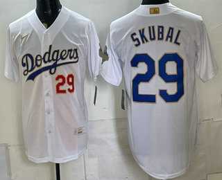 Men%27s Los Angeles Dodgers #29 Tarik Skubal White 2026 Gold Collection Stadium Jersey