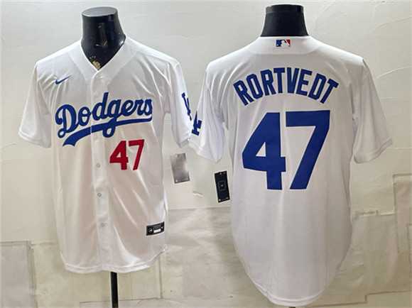 Men%27s Los Angeles Dodgers #47 Ben Rortvedt White Home Cool Base Stitched Jersey