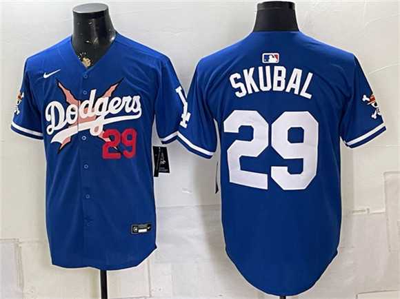 Men%27s Los Angeles Dodgers x One Piece #29 Tarik Skubal Royal Alternate Stadium Stitched Jersey Dzhi