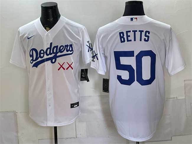 Men%27s Los Angeles Dodgers x KAWS #50 Mookie Betts White Vapor Premier Limited Stitched Jersey