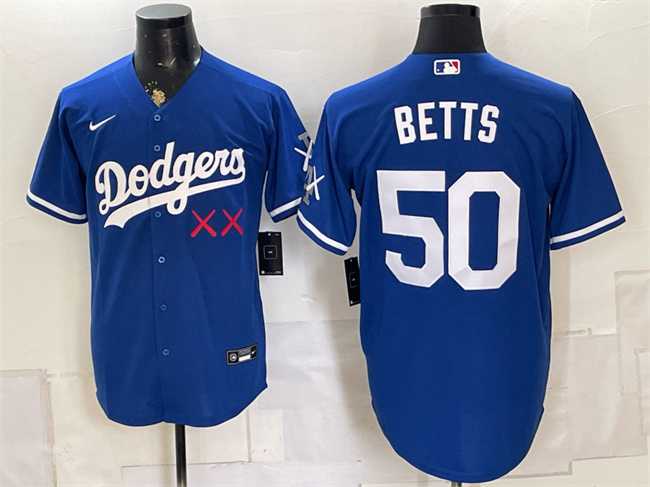 Men%27s Los Angeles Dodgers x KAWS #50 Mookie Betts Royal Vapor Premier Limited Stitched Jersey