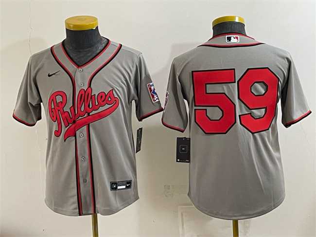 Youth Philadelphia Phillies #59 Jhoan Duran Gray 2026 Field of Dreams Stadium Stitched Jersey
