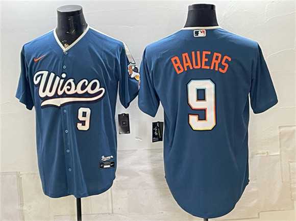 Men%27s Milwaukee Brewers #9 Jake Bauers Mineral Blue 2026 City Connect Stadium Stitched Jersey Dzhi