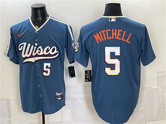 Men%27s Milwaukee Brewers #5 Garrett Mitchell Mineral Blue 2026 City Connect Stadium Stitched Jersey Dzhi