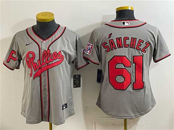 Youth Philadelphia Phillies #61 Cristopher Sanchez Gray 2026 Field of Dreams Stadium Stitched Jersey