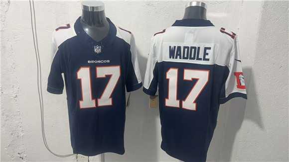 Men%27s Denver Broncos #17 Jaylen Waddle Navy White 2026 Vapor Limited Stitched Jersey