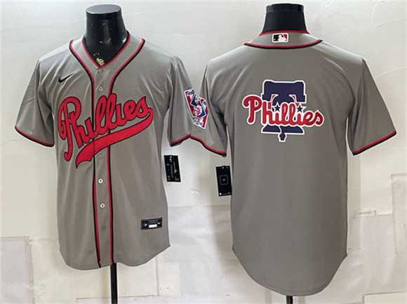Men%27s Philadelphia Phillies Team Big Logo Gray 2026 Field of Dreams Stadium Stitched Jersey Dzhi