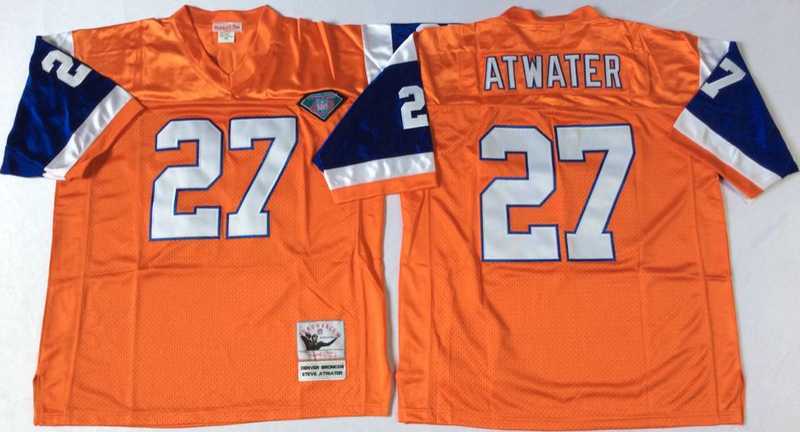 Men%27s Denver Broncos #27 Steve Atwater Orange Throwback Stitched Football Jersey