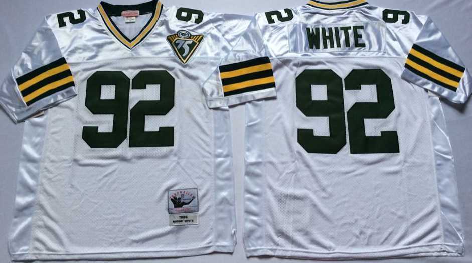 Men%27s Green Bay Packers #92 Reggie White White Throwback Stitched Football Jersey