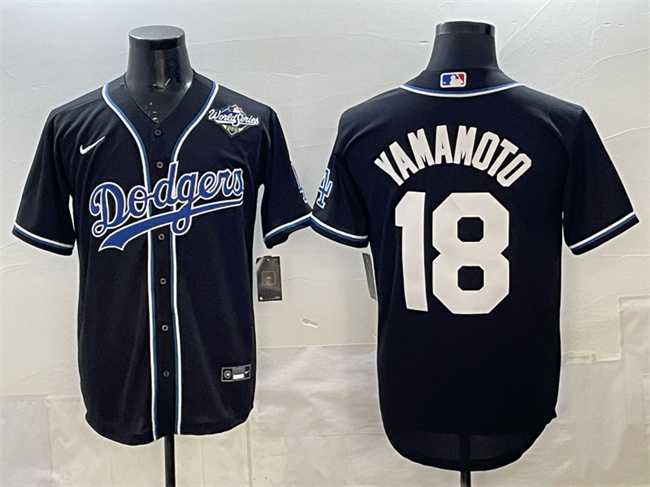 Men%27s Los Angeles Dodgers #18 Yoshinobu Yamamoto Black 2025 World Series Cool Base Stitched Jersey