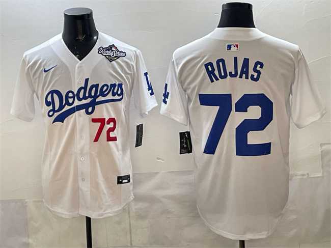 Men%27s Los Angeles Dodgers #72 Miguel Rojas White 2025 World Series Patch Limited Stitched Jersey
