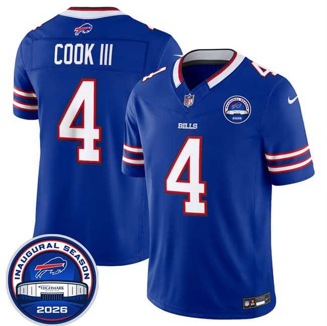 Men%27s Buffalo Bills #4 James Cook III Blue F.U.S.E. 2026 Inaugural Season at Highmark Stadium Stitched Jersey Dzhi