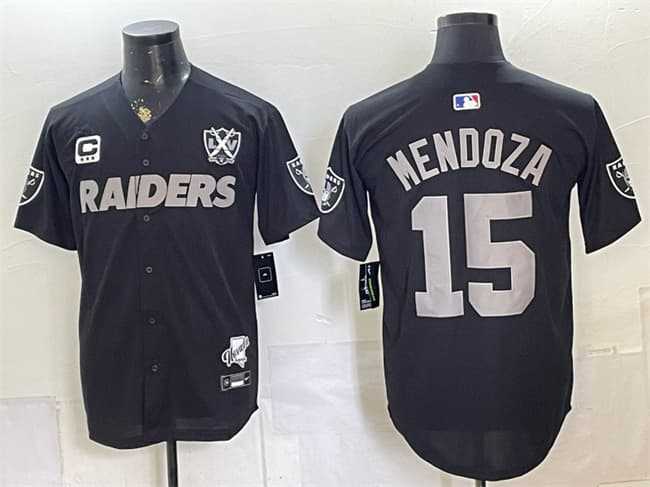 Men%27s Las Vegas Raiders #15 Fernando Mendoza Black With 3-Star C Patch Nevada Silver Stat Patch And 65th Anniversary Patch Stitched Jersey