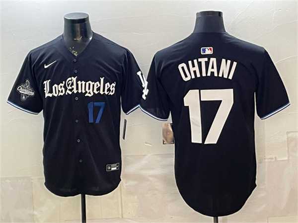 Men%27s Los Angeles Dodgers #17 Shohei Ohtani Black 2025 World Series Champions Patch %27Gothic Edition%27 Vapor Premier Limited Stitched Jersey Dzhi