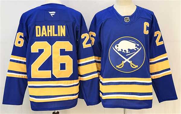 Men%27s Buffalo Sabres #26 Rasmus Dahlin Blue 2024-25 With C Patch Stitched Jersey