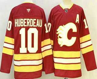 Men%27s Calgary Flames #10 Jonathan Huberdeau Red Authentic Jersey