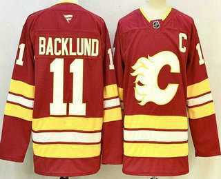 Men%27s Calgary Flames #11 Mikael Backlund Red Authentic Jersey