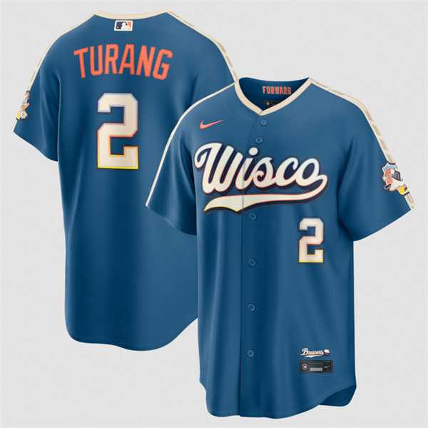 Men%27s Milwaukee Brewers #2 Brice Turang Mineral Blue 2026 City Connect Stadium Stitched Stitched Jersey Dzhi