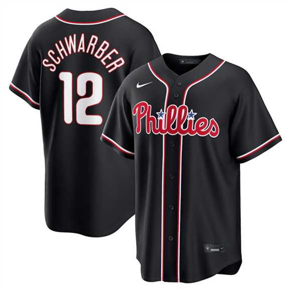 Men%27s Philadelphia Phillies #12 Kyle Schwarber Fashion Black Out Stitched Jersey Dzhi