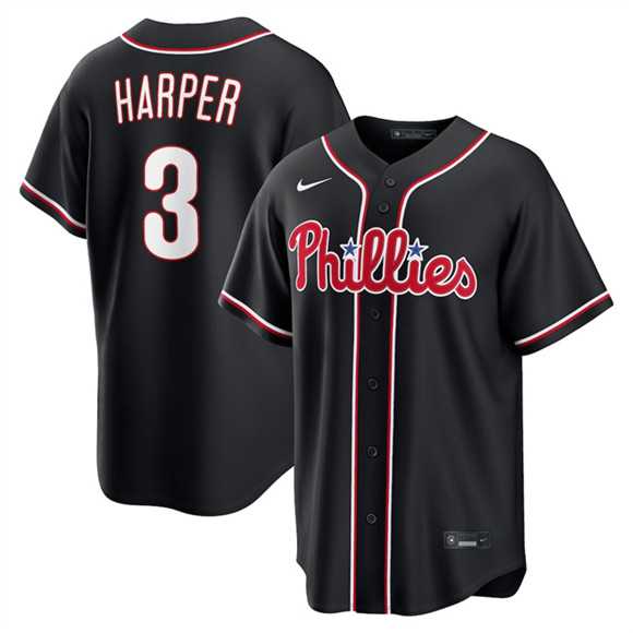 Men%27s Philadelphia Phillies #3 Bryce Harper Fashion Black Out Stitched Jersey Dzhi
