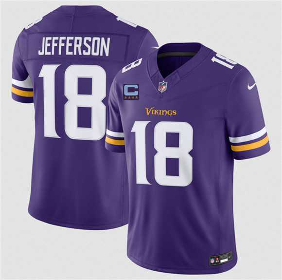 Men%27s Minnesota Vikings #18 Justin Jefferson Purple 2026 F.U.S.E. With 4-star C Patch Vapor Untouchable Limited Stitched Jersey Dzhi