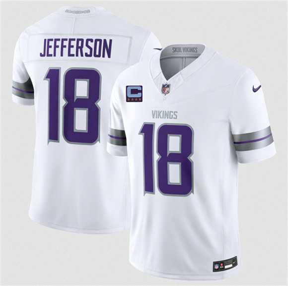 Men%27s Minnesota Vikings #18 Justin Jefferson White 2026 F.U.S.E. With 4-Star C Patch Winter Warrior Limited Stitched Jersey Dzhi