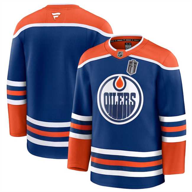 Men%27s Edmonton Oilers Blank Royal 2025 Stanley Cup Final Patch Stitched Hockey Jersey