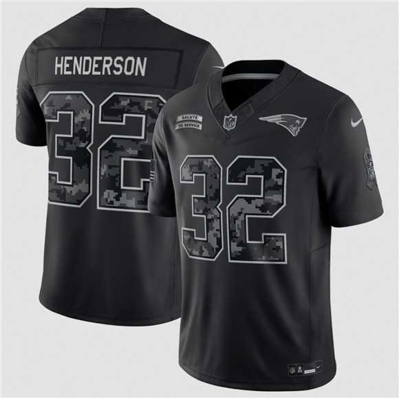 Men%27s New England Patriots #32 TreVeyon Henderson Black 2026 Salute to Service Limited Stitched Jersey