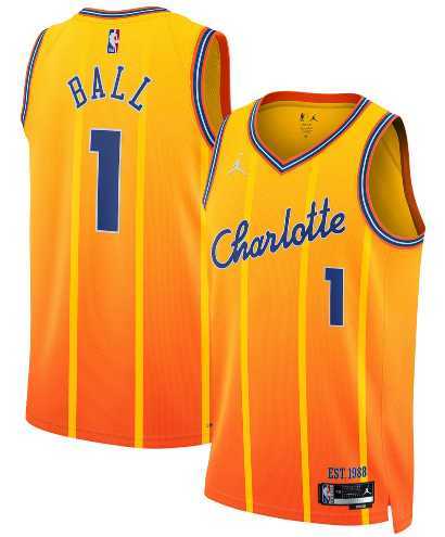 Men%27s Charlotte Hornets #1 LaMelo Ball Gold 2025-26 City Edition Swingman Stitched Jersey Dzhi