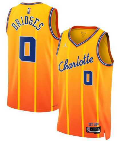 Men%27s Charlotte Hornets #0 Miles Bridges Gold 2025-26 City Edition Swingman Stitched Jersey Dzhi
